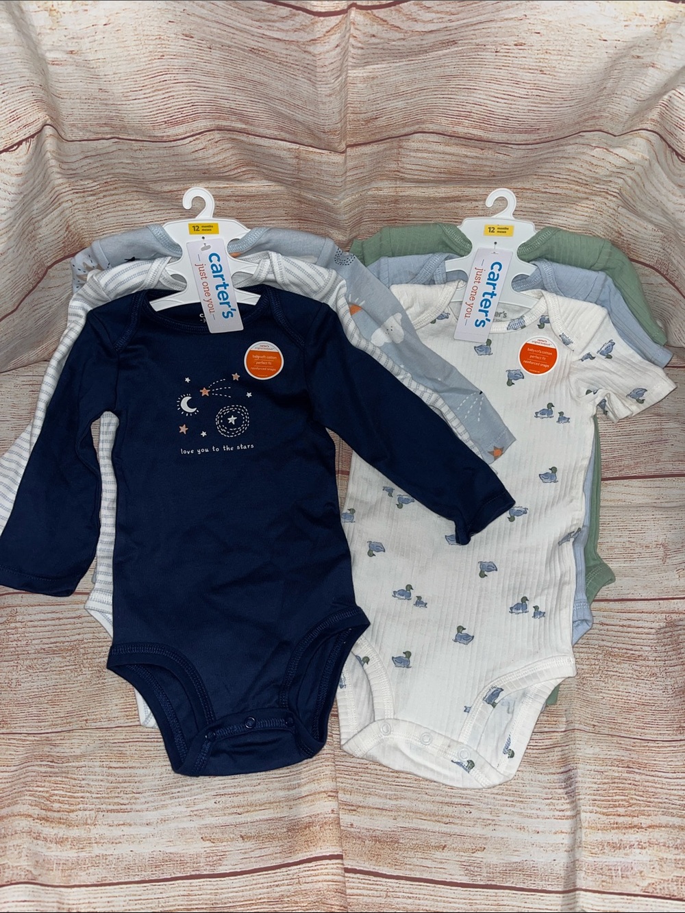 Carter's Navy and Multi Long and Short Sleeve Baby Bodysuit Onsies 12M NWT